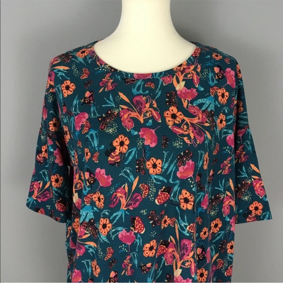 Lularoe Irma Tunic Top XS Aqua Green Floral Butterfly Print $35 Hi-Low Curved - Picture 2 of 6